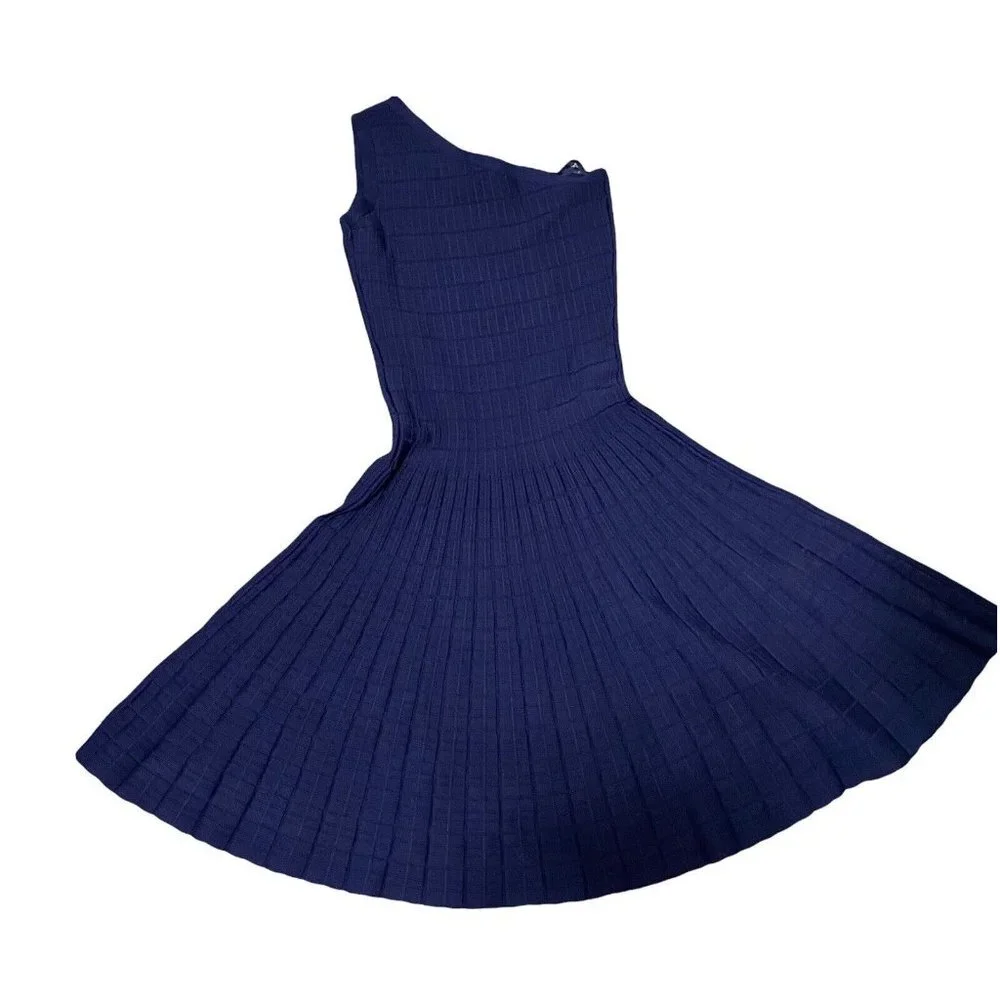 MICHAEL KORS One shoulder jacquard knit Blue dress Asymmetrical Stretch XXS NWT